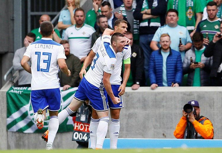 Haris Duljevic sneaks in front of the defence to tap in for Bosnia in UEFA Nations League tie vs Northern Ireland