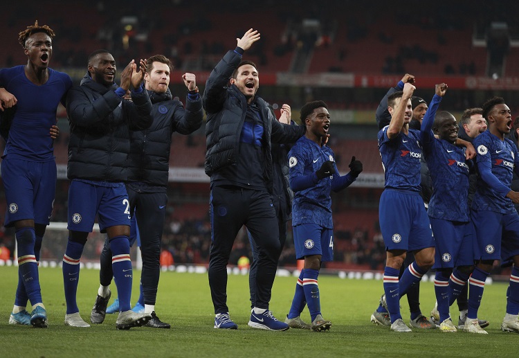 Chelsea celebrates victory at the end of their Premier League match with Arsenal