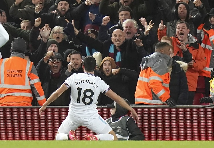 Pablo Fornals hits West Ham's second goal during their Premier League clash against Liverpool