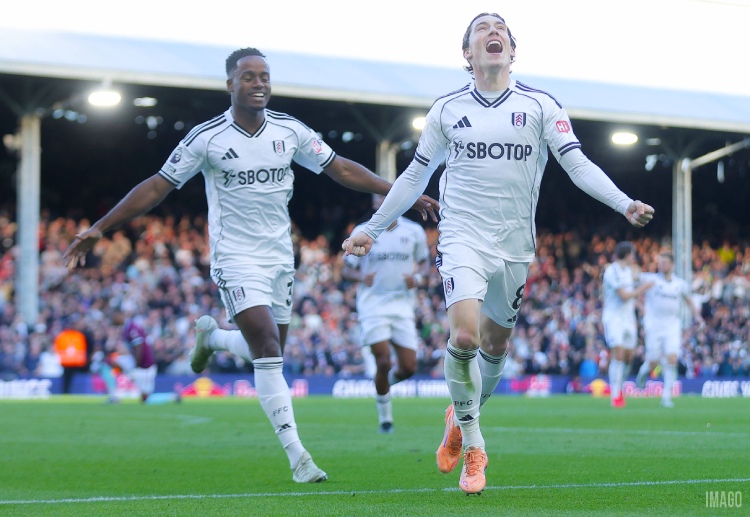 英超联赛 威尔逊带球内切，精准低射破门，富勒姆反超2比1。